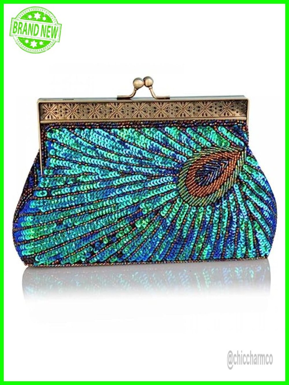 Sequin Beaded Evening Clutch 4-Way Convertible Chain Strap Party Bag